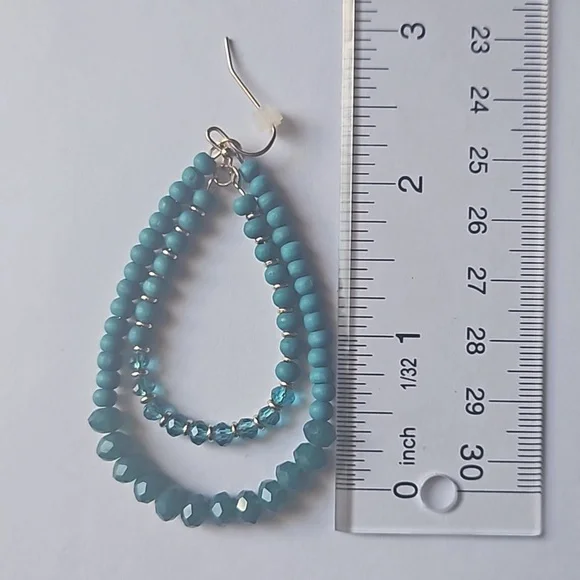 Boho Chic Double Teardrop Dangle Statement Earrings with Faceted Beads - Picture 4 of 4